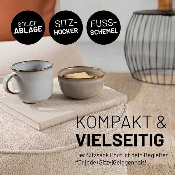 Lumaland Pouf Sitzsack Pouf Teddy 50L, Indoor-Bezug - weich waschbar - perfekt fürs moderne Zuhause – Bild 4