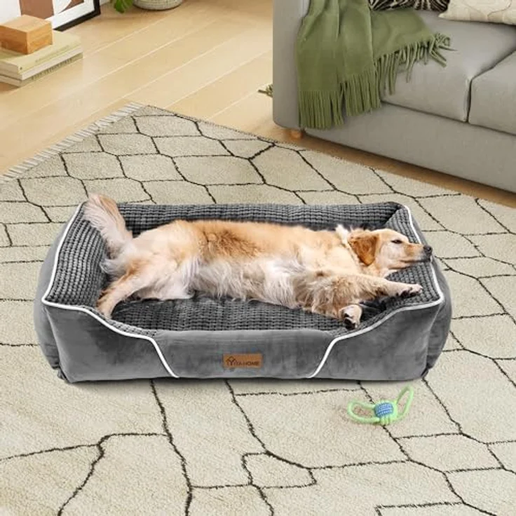 YITAHOME Hundebett für Hunde mittlerer und großer Größe, Hundekissen,Hundebetten, 89x64 cm, rutschfeste Unterseite Hundesofa,grau – Bild 4