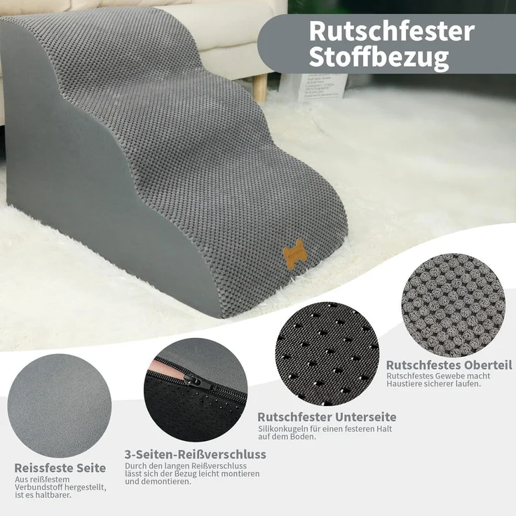 Hundetreppe für Kleine Hunde 3-Stufig Haustiertreppe Sofa Hochdichter Schwamm – Bild 4