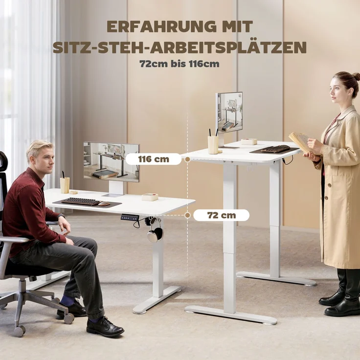 Vinsetto Schreibtisch, Spanplatte, Stahl, Weiß, 140L x 70B x 72-116H cm – Bild 4