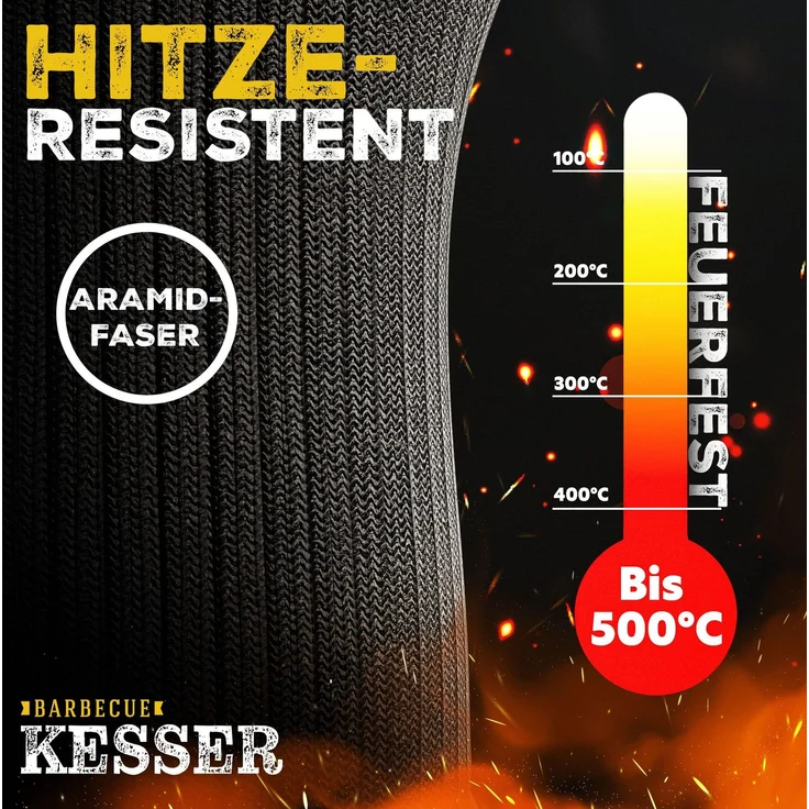 KESSER® Grillhandschuhe hitzebeständig bis 500° | Ofenhandschuhe Atmungsaktiv & mit rutschfestem Griff | Topfhandschuhe aus Aramid-Gewebe | Kamin-Handschuh Maschinenwaschbar Schwarz / Orange, XS-S – Bild 3