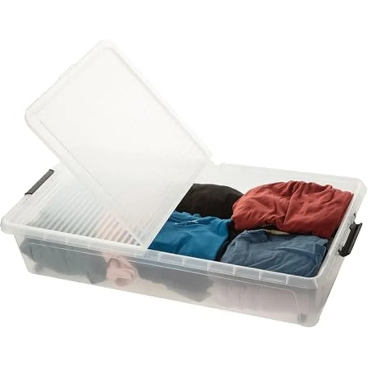 Centi Aufbewahrungsbox Unterbettbox mit Rollen und Deckel, transparent (3er-Set) – Bild 3
