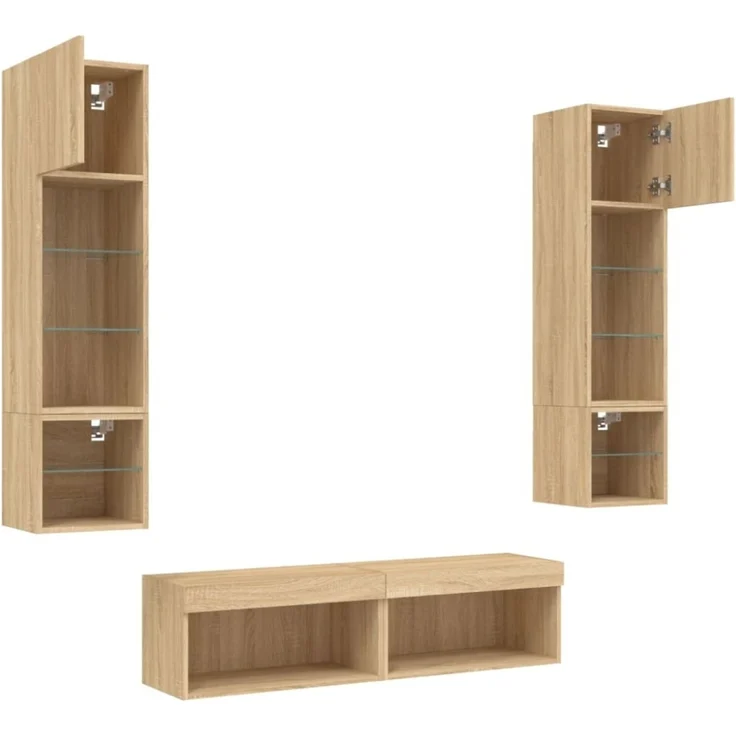 vidaXL 6-tlg. Wohnwand mit LED-Beleuchtung Sonoma-Eiche Holzwerkstoff 3216624 – Bild 6
