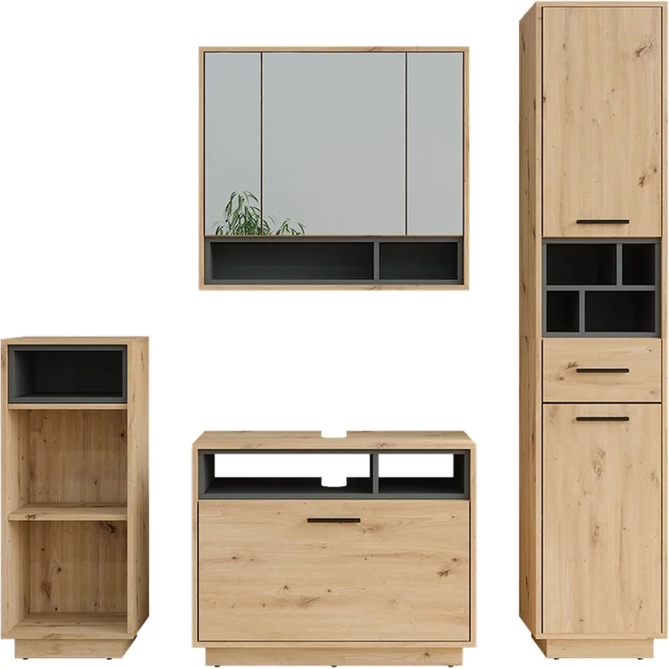 Badmöbel-Set Beatrice Artisan-Eiche/Anthrazit 4-teilig Vicco – Bild 1