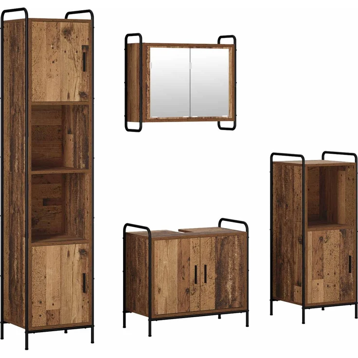 vidaXL Badezimmerschrank-Set 4 stk. Altholz 40 x 36 x 181 cm 3444595 – Bild 2