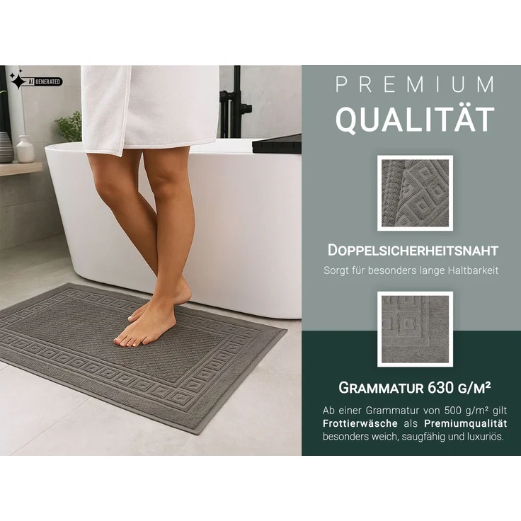 ZOLLNER 2er Set Badematte Badvorleger mit Waffelmuster, 100% Baumwolle, 50x70 cm, grau – Bild 4