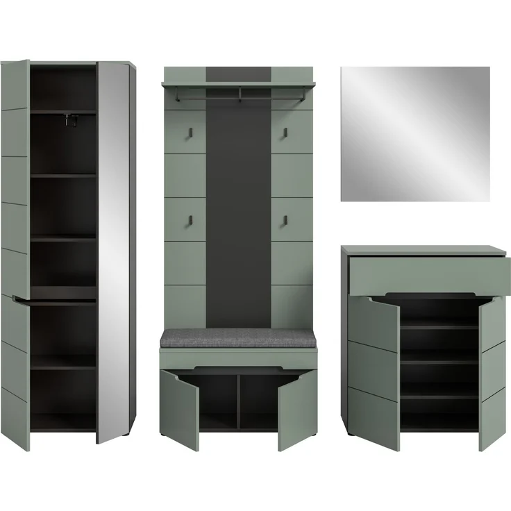 Garderoben-Set >Canu< in Basalt Grau / Smoke Green - 255x190x37cm (BxHxT) – Bild 4