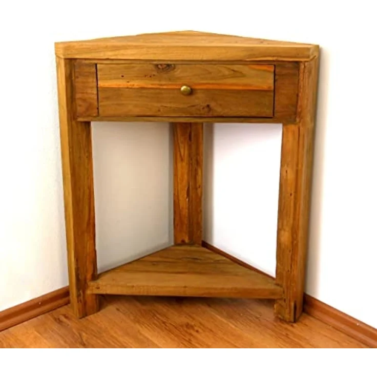 livasia Eckschrank Eckschränkchen mit Schublade aus Java, Teakholz, 62x34x70cm – Bild 2