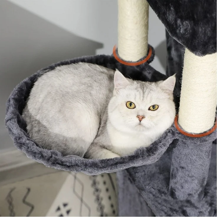MSMASK Kratzbaum Stabiler Katzenbaum für groß Katzen mit 2 Höhlen, Natur Sisal Katzenkratzbaum,Sisal-Stämme,2 runder Katzenkorb – Bild 3