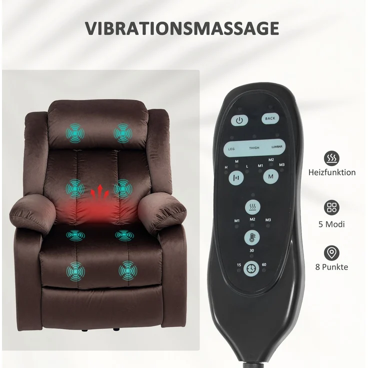 Fernsehsessel mit Aufstehhilfe, Massage & Heizung, 88x95x106 cm, Braun – Bild 4