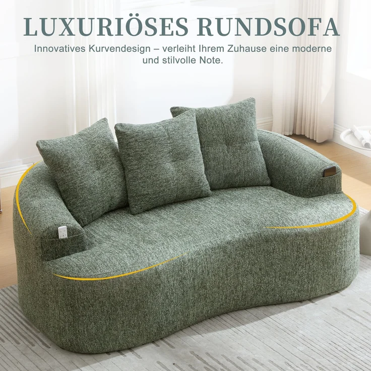 LVHOM 2-Sitzer Sofa mit 3 Kissen, Cloud Sofa mit komprimiertem Design, kein Aufbau erforderlich, Doppelsofa aus Chenille, Grün – Bild 9