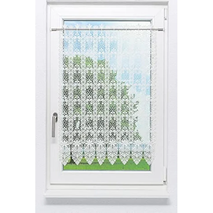 Scheibengardine Plauener Spitze - Blütenmedaillon (Bx H) 96cm * 90cm weiß – Bild 1