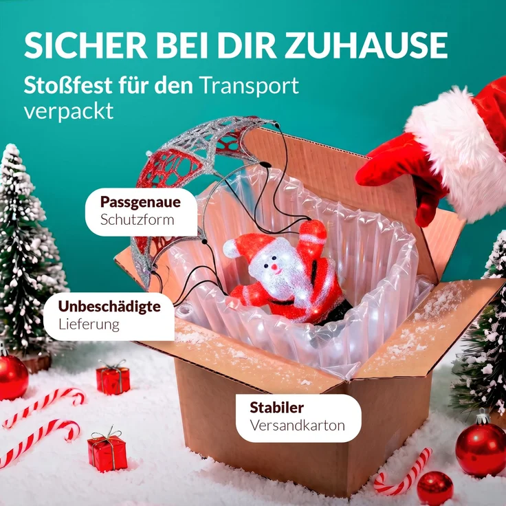 Deuba LED Acryl Figur Außen Weihnachtsmann Fallschirm beleuchtet Weihnachtsdeko Weihnachten Weihnachtsfigur – Bild 6
