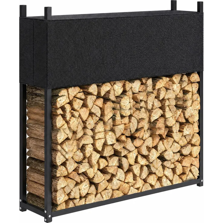 Outsunny Kaminholzregal, Verzinkter Stahl, Schwarz, 106L x 25B x 113H cm
