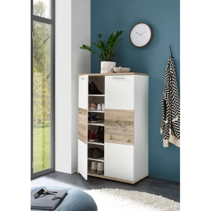 Schuhschrank HUGO Kommode Flurschrank Dielenschrank weiß braun 80 cm