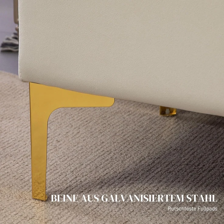 HOMCOM Sitzbank mit Gold-Ton Beine, Samtoptik, 120 x 44 x 44,5 cm (Polsterbank, 1-St, Bettbank), für Wohnzimmer, Beige – Bild 7
