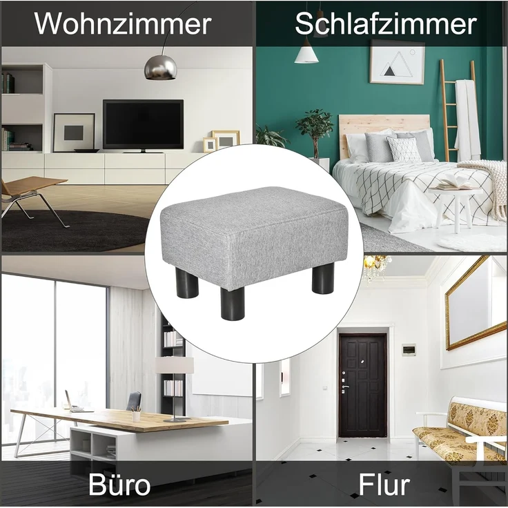 HOMCOM Fußhocker Wohnzimmerhocker, Sofahocker aus Leinen (Bank Sitzbank, 1 St, Rückenfreier Hocke), Grau 40 x 30 x 24 cm – Bild 7
