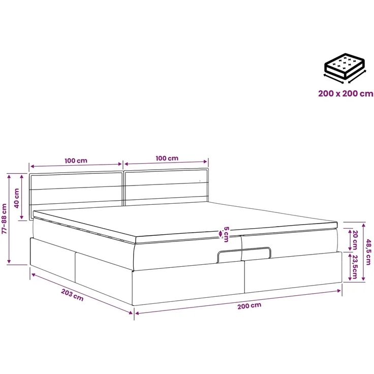 vidaXL Ottoman Bett mit Matratze Dunkelbraun 200 x 200 cm Stoff 3456271 – Bild 12
