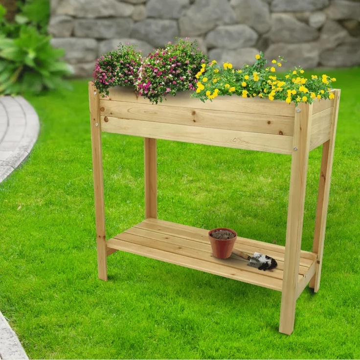 Hochbeet Balkon Holz KLEO - Inkl. Vlies & Handschuhe | Pflanzkasten hoch Blumenkasten aus Tannenholz Kräuterbeet Wetterfest, Natur – Bild 7