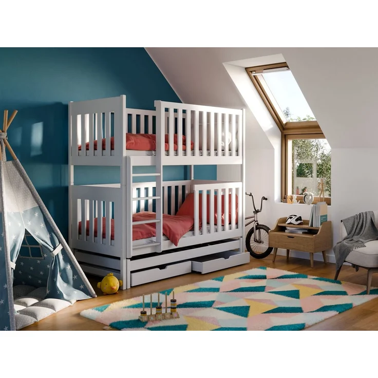 Kids Collective Etagenbett Kinderbett Hochbett 80x180, 90x200 cm mit Ausziehbett Lattenrost, Ausziehfunktion 2 Schubladen extra hoher Rausfallschutz 90x200 cm – Bild 4