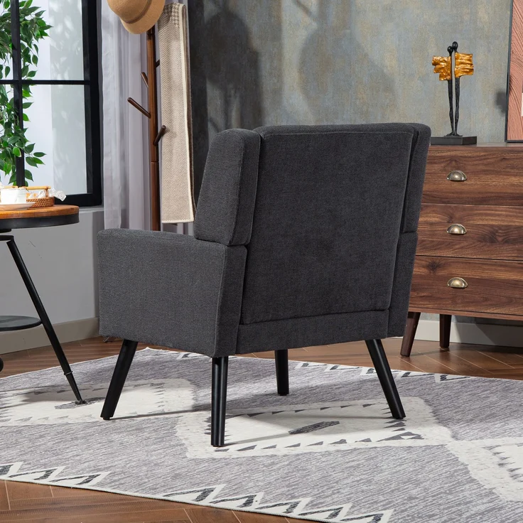 LVHOM Sessel aus Leinenstoff mit Knopfsteppung, Relaxsessel mit Massivholzbeinen, Polstersessel für Wohnzimmer & Büro, bis 130kg, Dunkelgrau – Bild 8