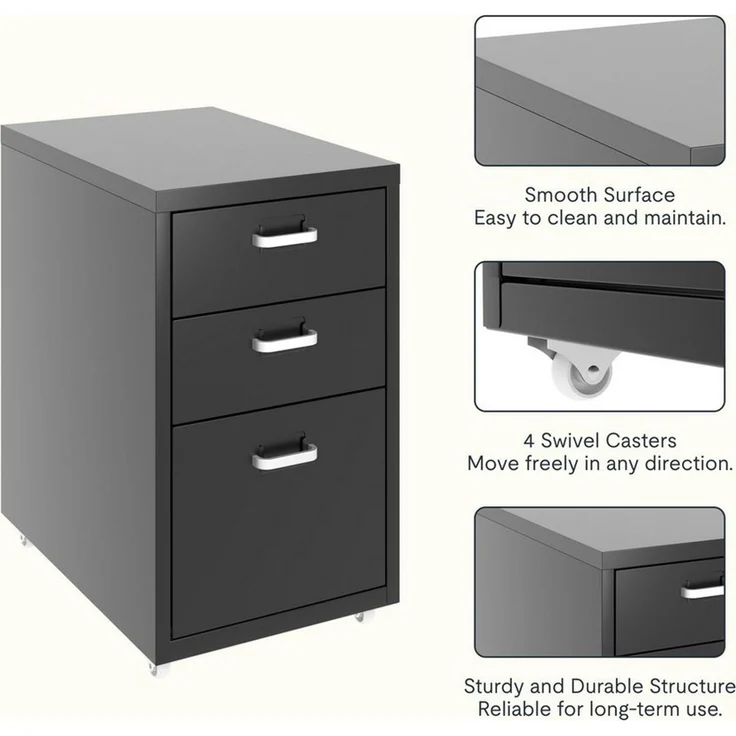 FLEXISPOT Container Rollcontainer für Ihr Büro&Home-Office, 28 x 48 x 41 cm (mobiler Aktenschrank mit 3 Schubladen, mit Rollen, Büroschrank) – Bild 2