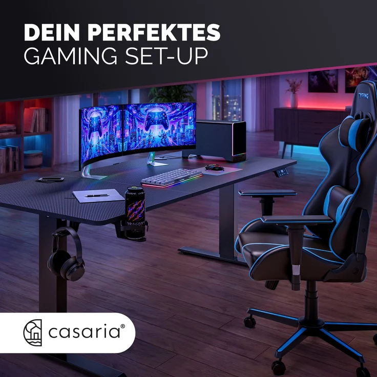CASARIA® Höhenverstellbarer Gaming Schreibtisch XL Carbon Optik – Bild 7