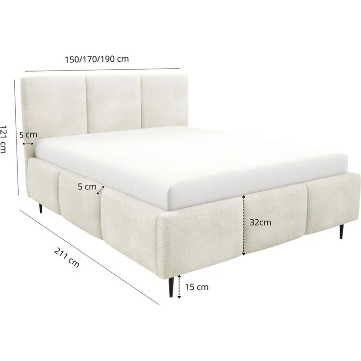 Polsterbett Schlafzimmerbett MIAMI Komplettset 180x200 cm in Stoff Lambi Hellgrau – Bild 5