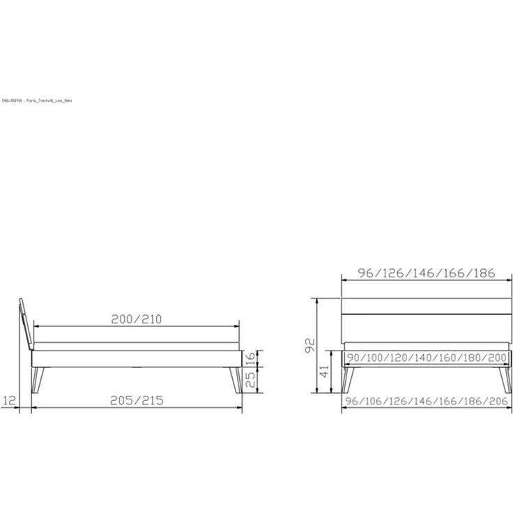 Hasena Designbett Floris Trento Weiß mit Schrägfüßen 100x200 cm, Komforthöhe 25 cm MDF weiss deckend – Trento – Bild 5