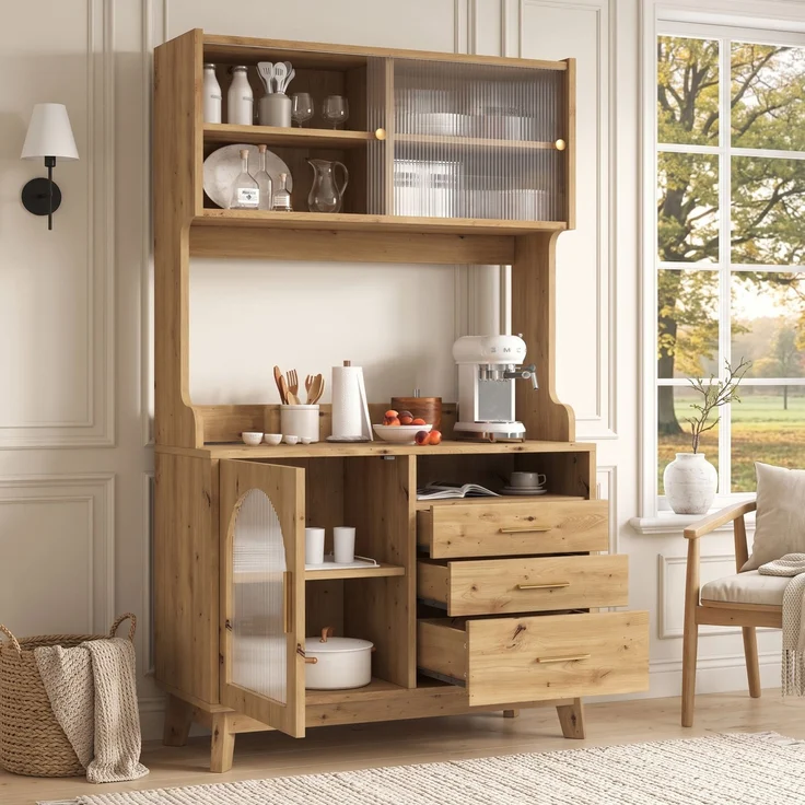 Buffetschrank 100,5 x 40 x 178 cm mit Steckdosen und USB – Hochschrank in Holzoptik – Bild 1
