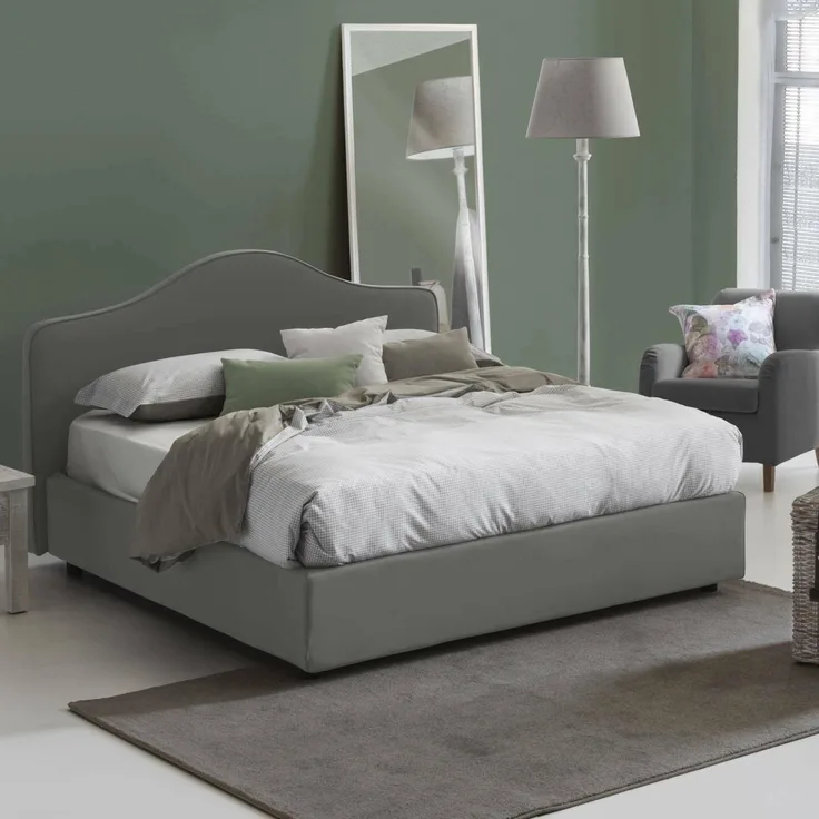 Talamo Italia - Angiolina Doppelbett, Bettkasten mit Stoffbezug, 100 % Made in Italy, Öffnung vorne, geeignet für Matratzen 160x190 cm, Grau