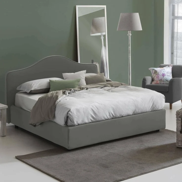 Talamo Italia - Angiolina Doppelbett, Bettkasten mit Stoffbezug, 100 % Made in Italy, Öffnung vorne, geeignet für Matratzen 160x190 cm, Grau