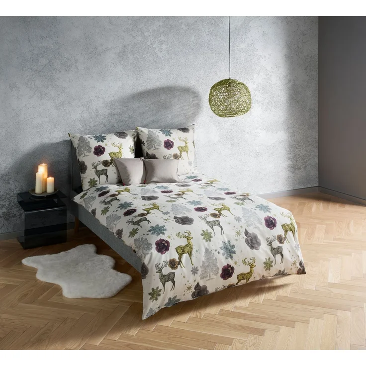 Fleuresse Mako-Satin Bettwäsche 240x220 Hirsch Bäume bunt grau silber 114566-07 – Bild 1