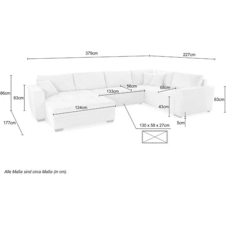 Wohnlandschaft U-Form Sofa Schlaffunktion Couch Bettkasten Cord Dunkelgrau – Bild 8