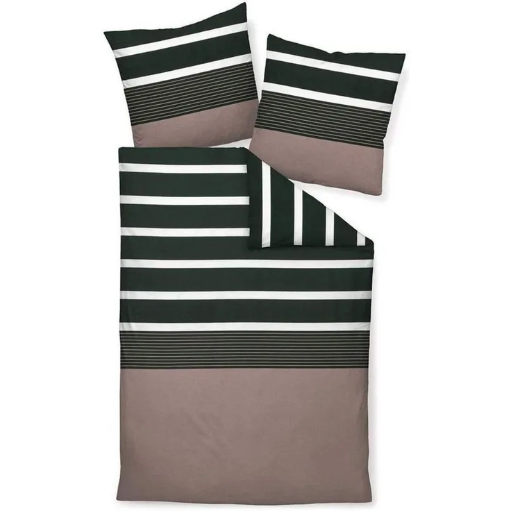 Janine Bettwäsche Davos 65030 07 nougat schwarz Feinbiber 135 x 200 + 80 x 80 cm