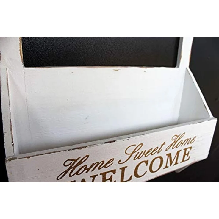 DanDiBo Wandorganizer Vintage Schlüsselbrett Holz mit Ablage 93751 Weiß 40cm Schlüsselboard Briefablage Kreidetafel Schlüsselkasten Shabby Chic Memoboard – Bild 3