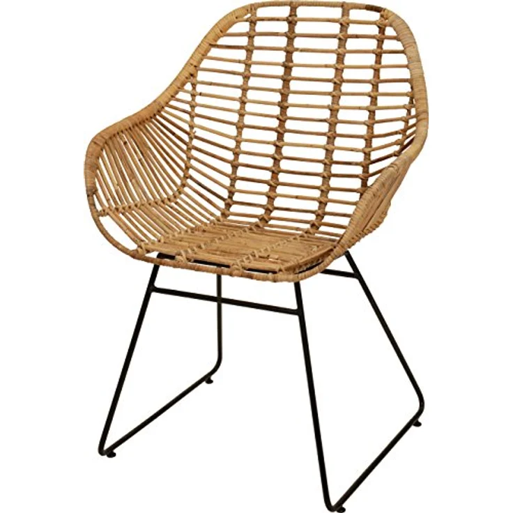 Krines Home Esszimmersessel Rattan Retro Sessel mit Armlehne 50er Korbsessel Retro-Stil Korbstuhl (Sessel nach Auswahl ohne oder mit Polster), Eisen Gestell, Esszimmer, Armlehnstuhl – Bild 2