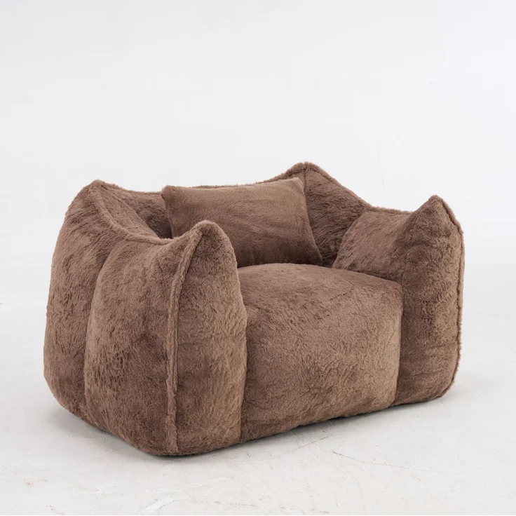 Sitzsack 123cm×97cm×73cm mit Kissen – Loungesessel aus Kunstfell in Khaki, weich und formstabil – Bild 2