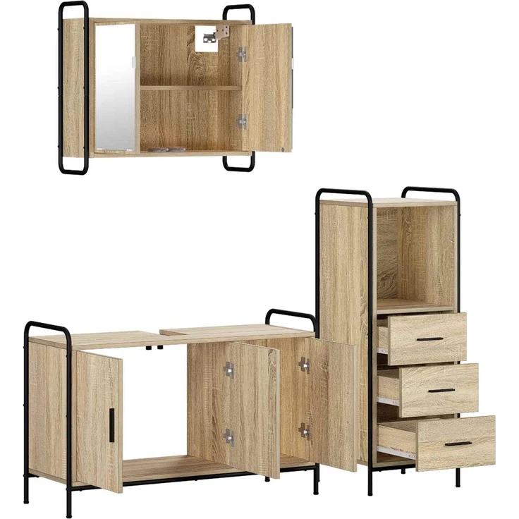 vidaXL Badezimmerschrank-Set 3 stk. Sonoma-Eiche 40 x 36 x 109,5 cm 3444526 – Bild 6