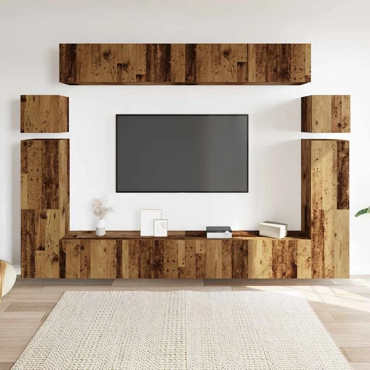vidaXL 8-tlg. TV-Schrank-Set Wandmontage Altholz-Optik Holzwerkstoff 3329011 – Bild 2