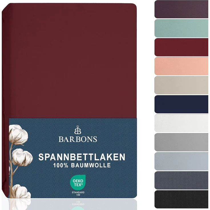 BARBONS Spannbettlaken 180x200 cm - 100% Baumwolle Spannbettlaken, Oeko-TEX Zertifiziert, Bettlaken Jersey, Spannbetttuch, Matratzenhöhe bis 25 cm (Bordeaux - 180x200) – Bild 1