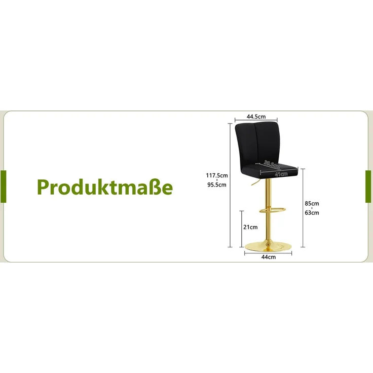 Höhenverstellbarer Barhocker im 2er-Set, 360° drehbar, Luxuriöser Barhocker im Schwarz-Gold-Design aus wasserabweisendem PU-Leder, geeignet für Kücheninseln, Verschiedene Farben erhältlich.--Schwarz + Gold--44.5x44x37cm--YOUDENOVA – Bild 8