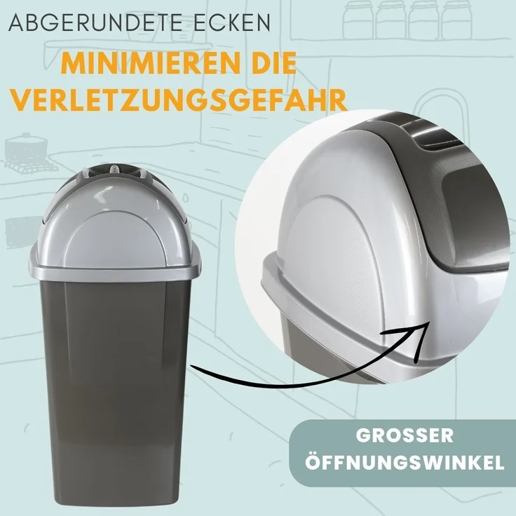 Mülleimer Schwingdeckel Mülleimer Küche 65 L Groß Schwingeimer Mülltrenner Abfalleimer Küche Mülleimer mit Deckel Küchenabfalleimer – Bild 6