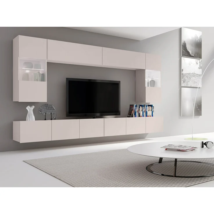 Wohnwand Calabrini I (Farbe: Cashmere, mit weißer LED Beleuchtung) – Bild 2