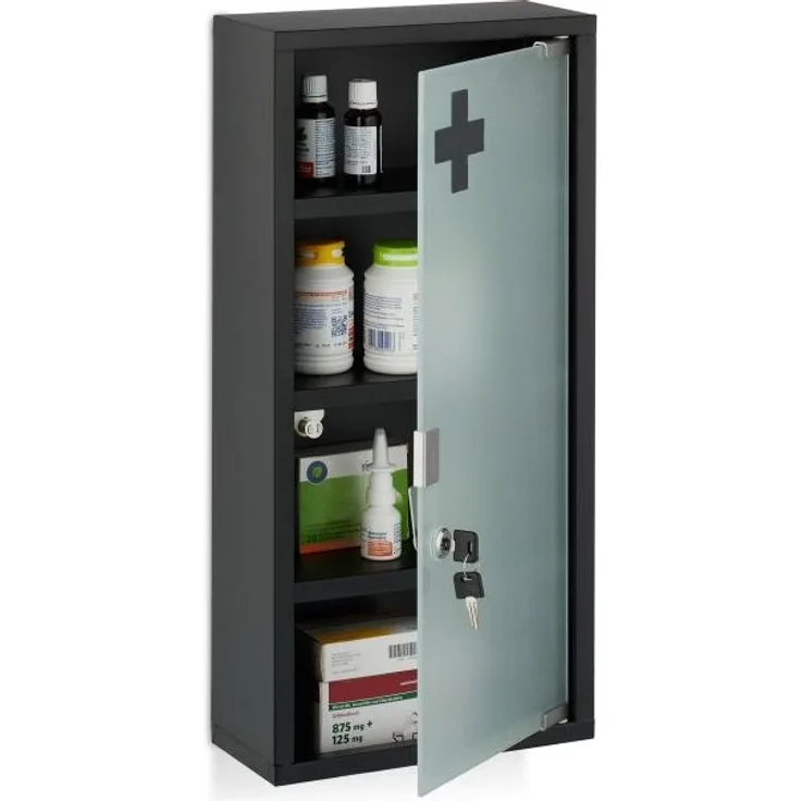Schwarzer Medizinschrank mit Glastür 10050023