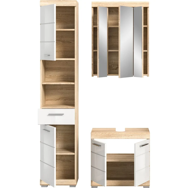 Badezimmer-Set >Lambada< in sonoma eiche hell/weiß - 112x191x34cm (BxHxT) – Bild 3