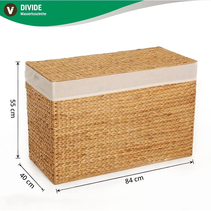 VIVANNO Wäschetruhe Wasserhyazinthe DIVIDE Rechteckig, Natur Geflochten 84x40x55 cm – Bild 7