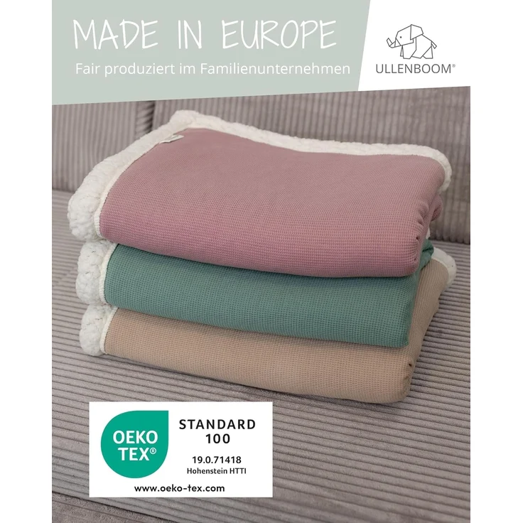 ULLENBOOM Babydecke für den Winter, 70x100 cm, Salbeigrün (Made in EU) - Aus Baumwolle & flauschigem Teddy Fleece (OEKO-TEX Standard), ideal für Neugeborene, als Kinderwagendecke oder Kuscheldecke – Bild 2