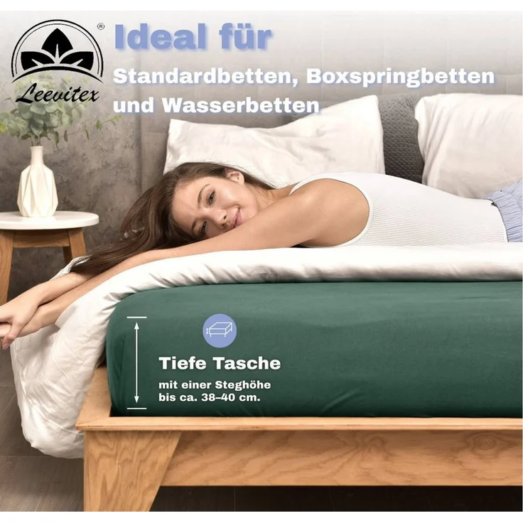 leevitex® Spannbettlaken Spannbettlaken, Mako-Jersey, Gummizug: rundum, (2 Stück), OEKO-TEX® STANDARD 100 zertifiziert – Bild 3