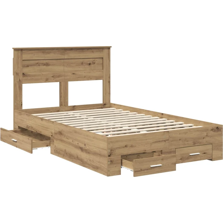 vidaXL Bettrahmen Artisan-Eiche 135 x 190 cm Holzwerkstoff 3410002 – Bild 4